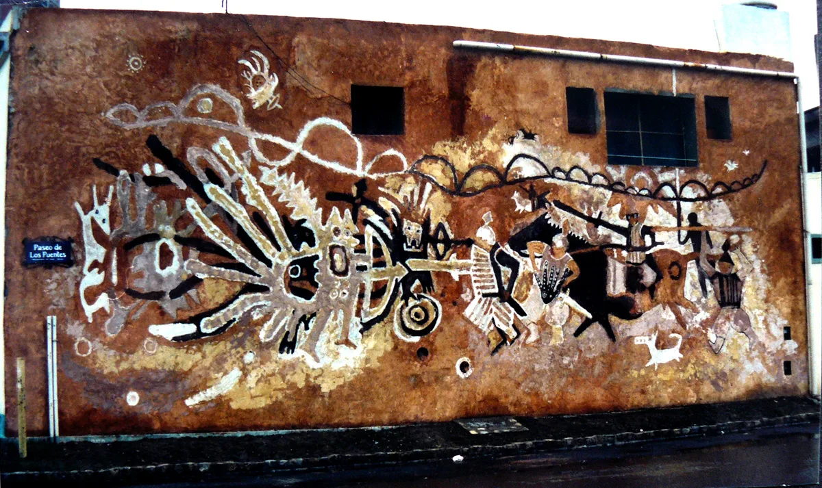 Detalle del esgrafiado del mural 'La Conquista'.